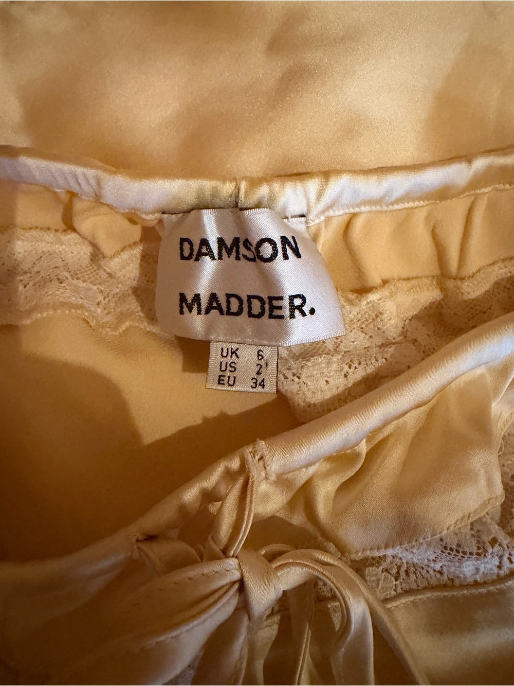 Damson Madder Satin Lace-Trim Asymmetrical Skirt in Pale Yellow - Picture 4 of 4